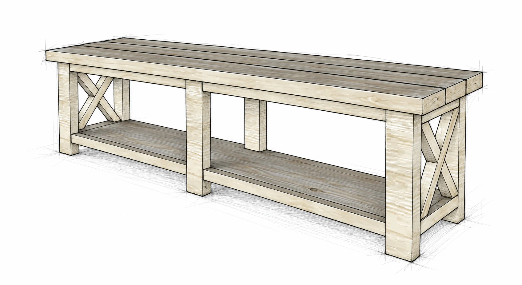 rustic x bench — 12 illustration
