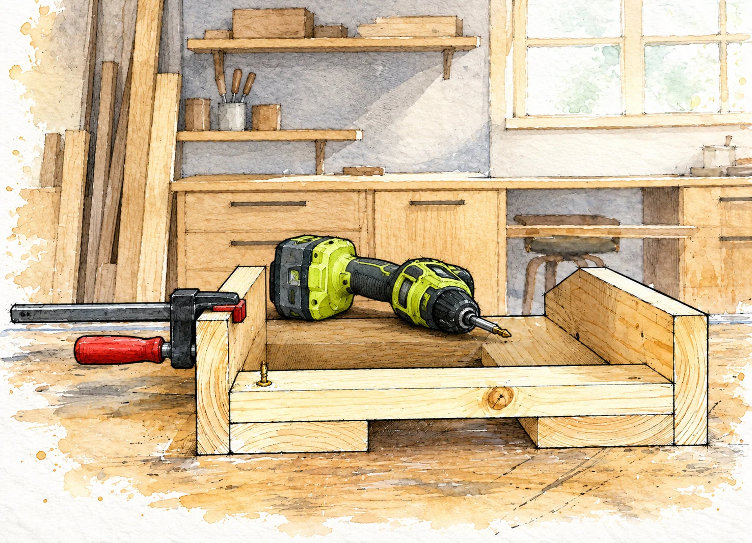 simple bench with shelf — 11 illustration