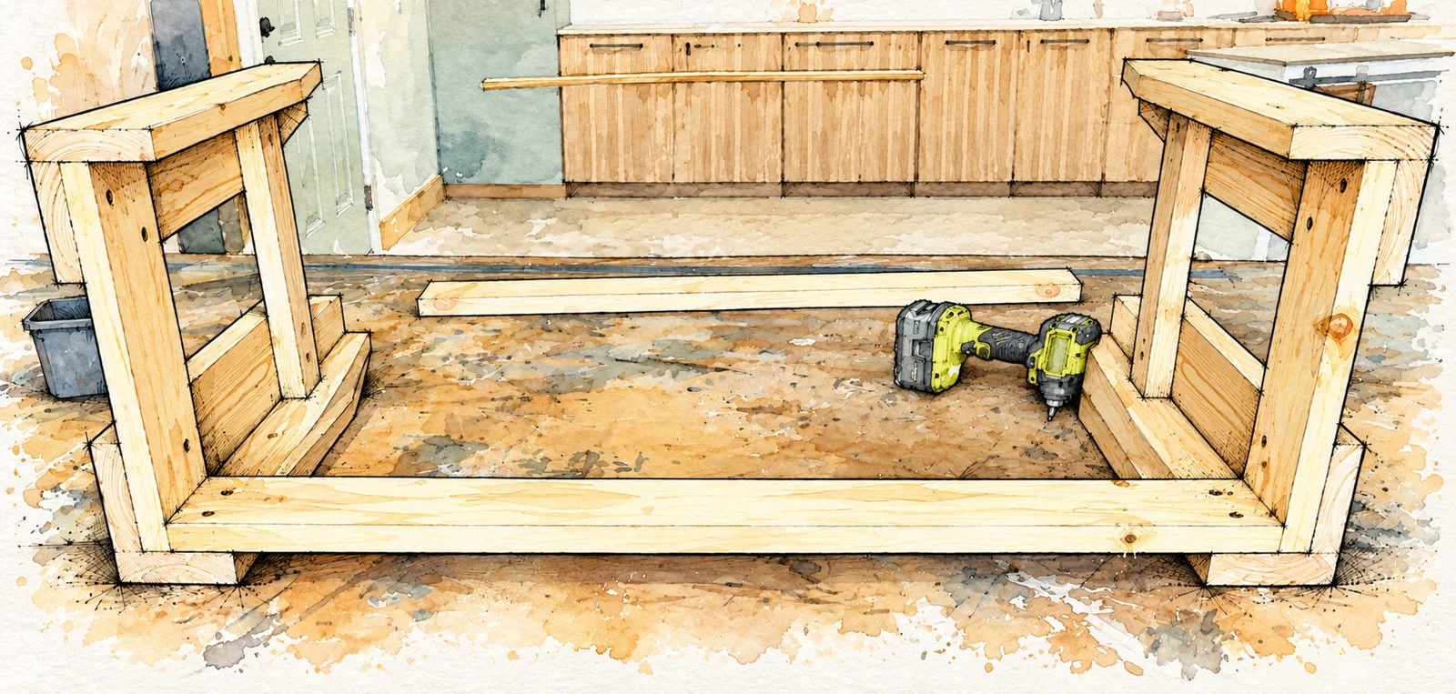 simple bench with shelf — 14 illustration