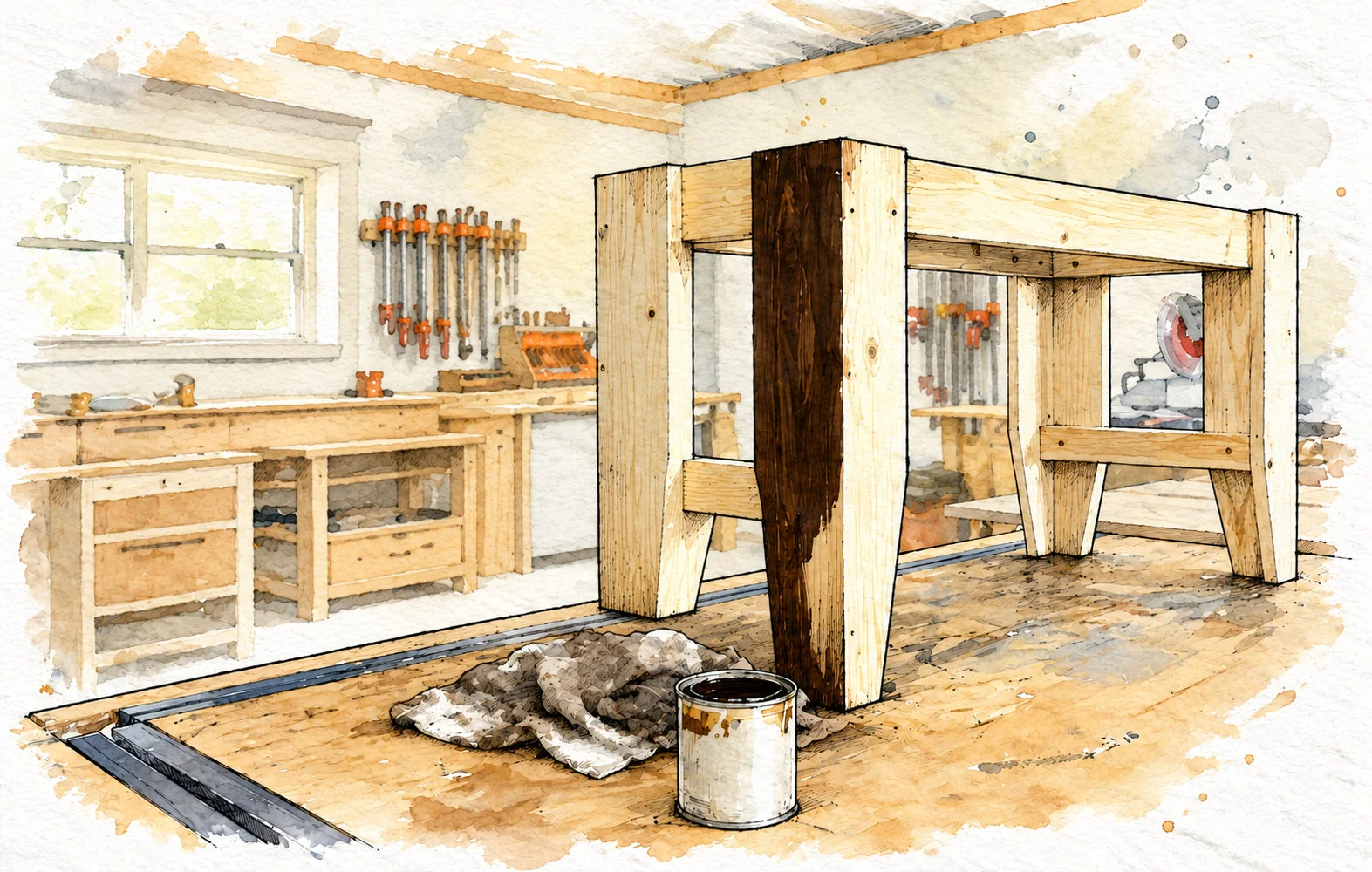 simple bench with shelf — 19 illustration