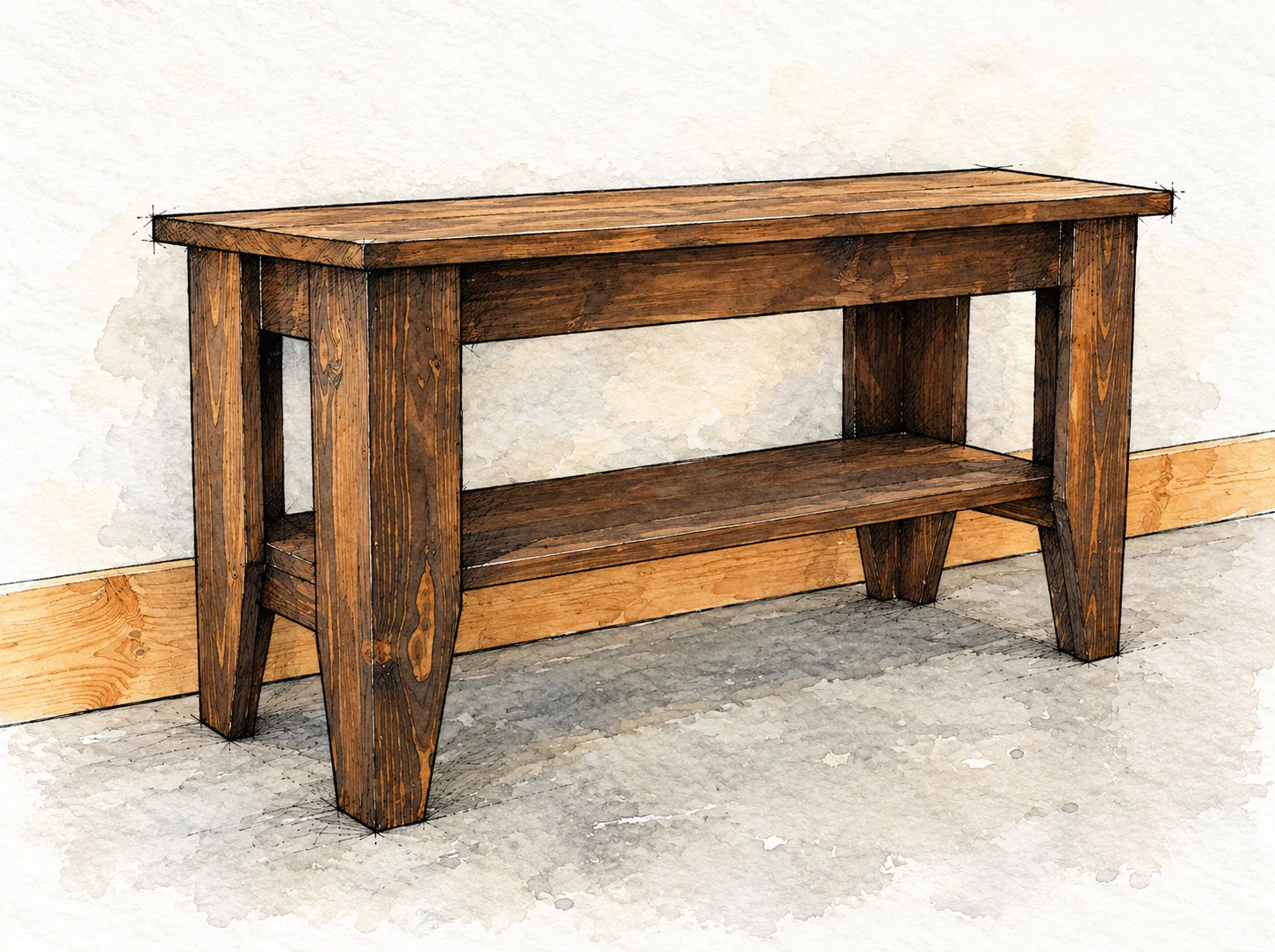 simple bench with shelf — 23 illustration