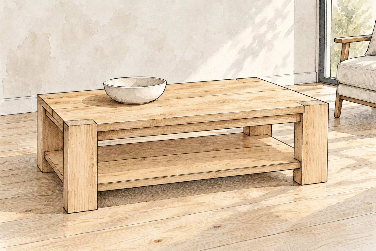 Chunky Leg Coffee Table illustrated woodworking plan