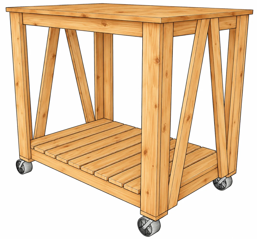 Farmhouse Kitchen Island illustrated woodworking plan