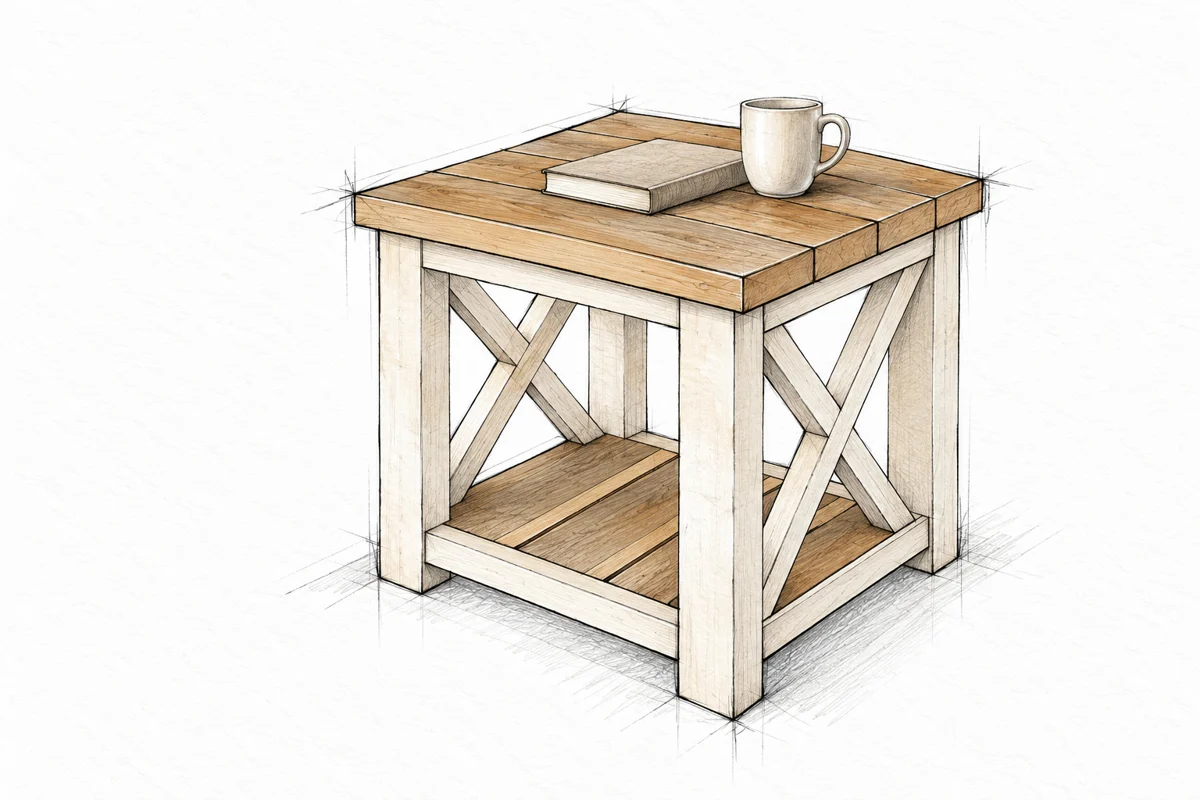 Farmhouse Side Table illustrated woodworking plan