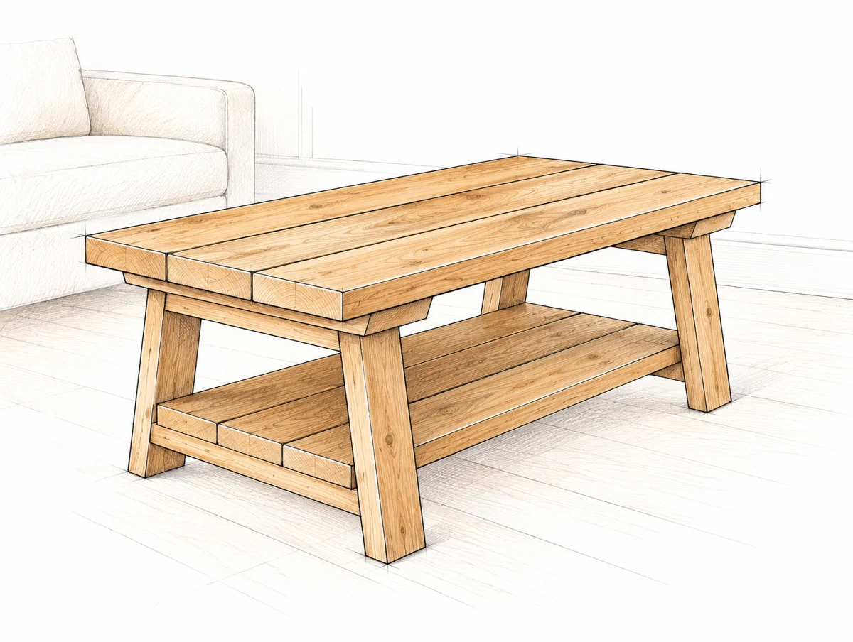 Homestead Coffee Table illustrated woodworking plan