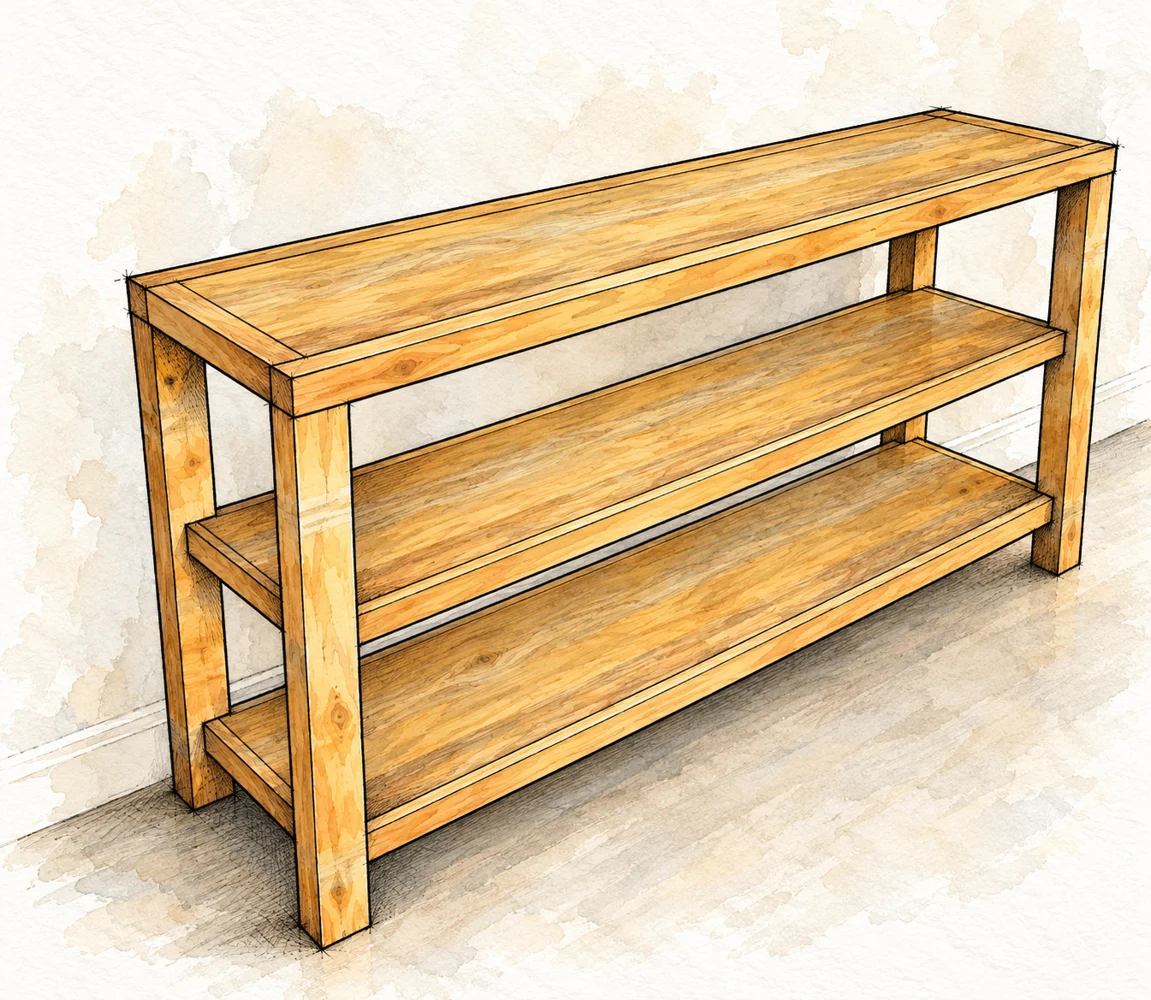 Open Shelf Media Console illustrated woodworking plan