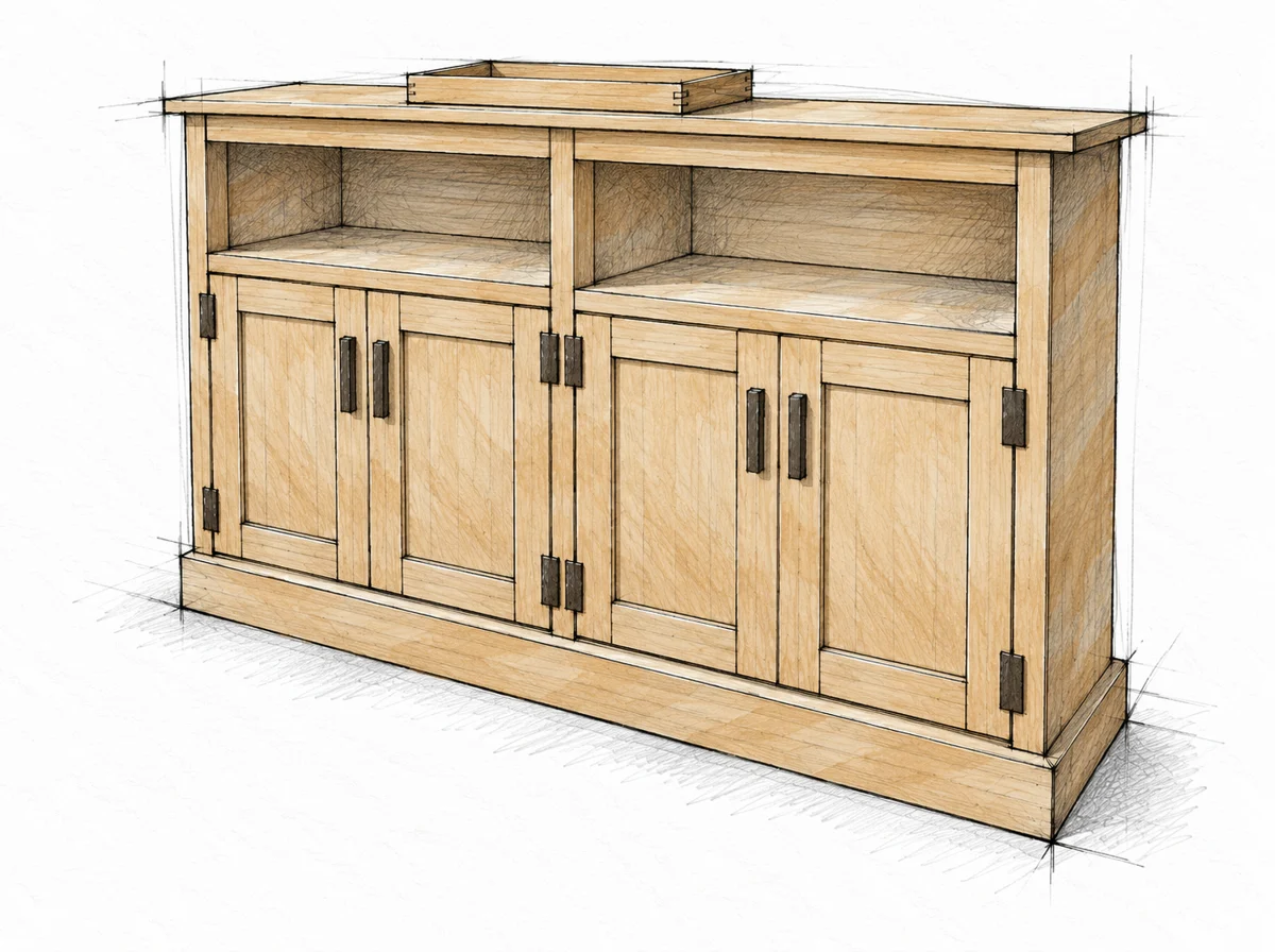 Wide Entryway Console illustrated woodworking plan